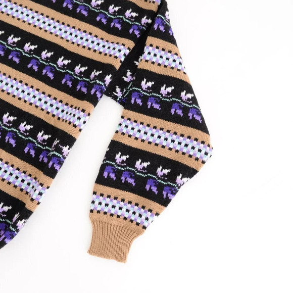 Vintage  Black & Tan with Purple Design Crewneck Sweater - Picture 5 of 11
